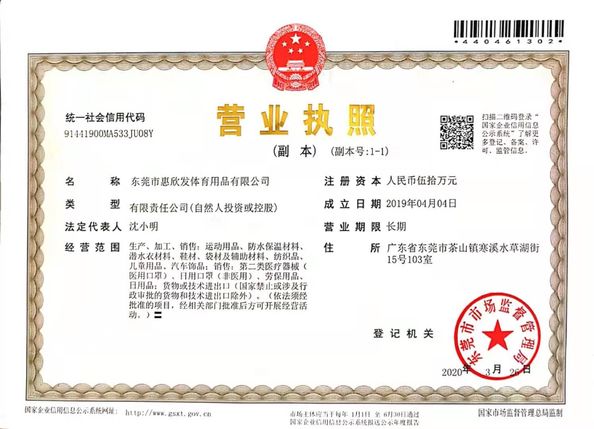 Trung Quốc Dongguan Huixinfa Sports Goods Co., Ltd Chứng chỉ